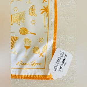 New w Tag Miami Open Tennis Chic Head Slip Scarf Souvenir Orange White 22” X 22”